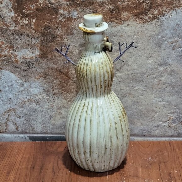 Ceramic Snowman Natural Tan Brown Glaze 10 Inch Tall - Picture 5 of 11